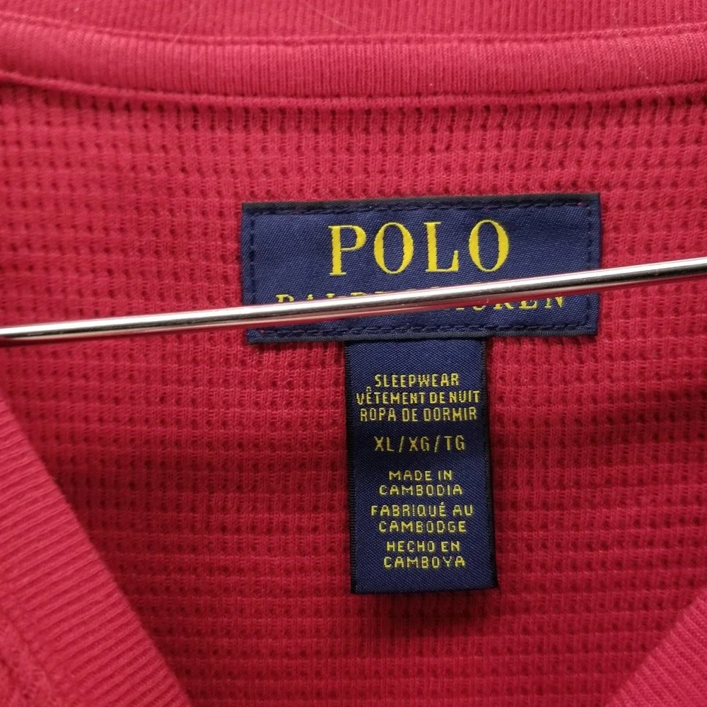 Polo Ralph Lauren Pajama Top Mens XL Red Thermal Sleepwear Crew Neck Long Sleeve